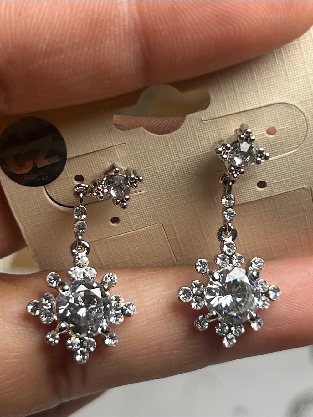 Elegant Silver Crystal Snowflake Drop Earrings - Unbranded